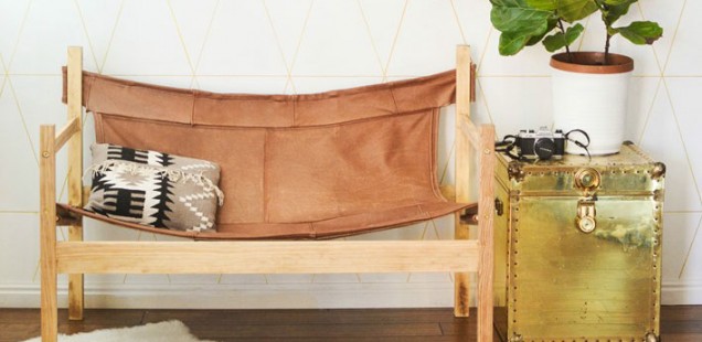 Ledersofa recycling mit Holzgestell