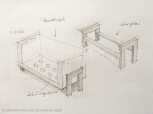 Skizze vom Kinderbett